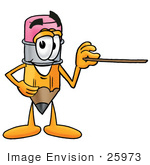 #25973 Clip Art Graphic Of A Yellow Number 2 Pencil With An Eraser Cartoon Character Holding A Pointer Stick