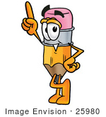#25980 Clip Art Graphic Of A Yellow Number 2 Pencil With An Eraser Cartoon Character Pointing Upwards