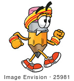 #25981 Clip Art Graphic Of A Yellow Number 2 Pencil With An Eraser Cartoon Character Speed Walking Or Jogging