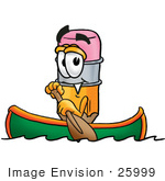 #25999 Clip Art Graphic Of A Yellow Number 2 Pencil With An Eraser Cartoon Character Rowing A Boat