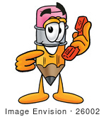 #26002 Clip Art Graphic Of A Yellow Number 2 Pencil With An Eraser Cartoon Character Holding A Telephone