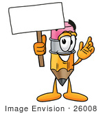 #26008 Clip Art Graphic Of A Yellow Number 2 Pencil With An Eraser Cartoon Character Holding A Blank Sign