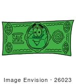 #26023 Clip Art Graphic Of A Red Landline Telephone Cartoon Character On A Dollar Bill