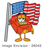 #26042 Clip Art Graphic Of A Red Landline Telephone Cartoon Character Pledging Allegiance To An American Flag