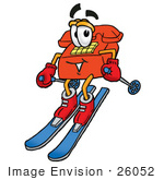 #26052 Clip Art Graphic Of A Red Landline Telephone Cartoon Character Skiing Downhill