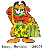 #26056 Clip Art Graphic Of A Red Landline Telephone Cartoon Character In Green And Yellow Snorkel Gear