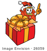 #26059 Clip Art Graphic Of A Red Landline Telephone Cartoon Character Standing By A Christmas Present