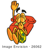 #26062 Clip Art Graphic Of A Red Landline Telephone Cartoon Character Plugging His Nose While Jumping Into Water