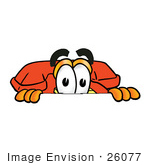 #26077 Clip Art Graphic Of A Red Landline Telephone Cartoon Character Peeking Over A Surface