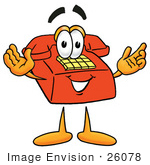 #26078 Clip Art Graphic Of A Red Landline Telephone Cartoon Character With Welcoming Open Arms