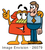 #26079 Clip Art Graphic Of A Red Landline Telephone Cartoon Character Talking To A Business Man