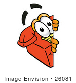 #26081 Clip Art Graphic Of A Red Landline Telephone Cartoon Character Peeking Around A Corner