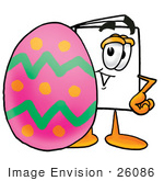 #26086 Clip Art Graphic Of A White Copy And Print Paper Cartoon Character Standing Beside An Easter Egg
