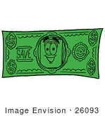 #26093 Clip Art Graphic Of A White Copy And Print Paper Cartoon Character On A Dollar Bill