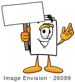 #26099 Clip Art Graphic Of A White Copy And Print Paper Cartoon Character Holding A Blank Sign