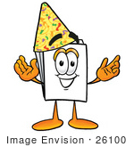 #26100 Clip Art Graphic Of A White Copy And Print Paper Cartoon Character Wearing A Birthday Party Hat