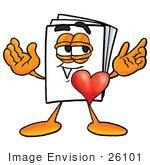 #26101 Clip Art Graphic Of A White Copy And Print Paper Cartoon Character With His Heart Beating Out Of His Chest