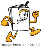 #26110 Clip Art Graphic Of A White Copy And Print Paper Cartoon Character Running