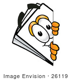 #26119 Clip Art Graphic Of A White Copy And Print Paper Cartoon Character Peeking Around A Corner