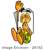 #26152 Clip Art Graphic Of A White Copy And Print Paper Cartoon Character Plugging His Nose While Jumping Into Water