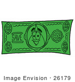 #26179 Clip Art Graphic Of A Blue Waterdrop Or Tear Character On A Dollar Bill