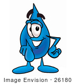 #26180 Clip Art Graphic Of A Blue Waterdrop Or Tear Character Pointing At The Viewer