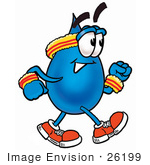 #26199 Clip Art Graphic Of A Blue Waterdrop Or Tear Character Speed Walking Or Jogging