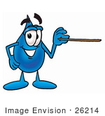 #26214 Clip Art Graphic Of A Blue Waterdrop Or Tear Character Holding A Pointer Stick
