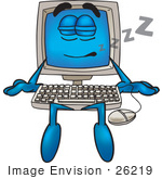 #26219 Clip Art Graphic Of A Desktop Computer Cartoon Character Sleeping And Catching Some Zs
