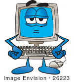 #26223 Clip Art Graphic Of A Grumpy Desktop Computer Cartoon Character With His Hands On His Hips