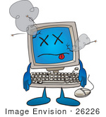 #26226 Clip Art Graphic Of A Sick Desktop Computer Cartoon Character With A Virus