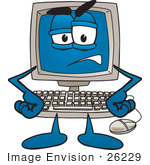 #26229 Clip Art Graphic Of A Grumpy Desktop Computer Cartoon Character