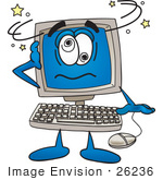 #26236 Clip Art Graphic Of A Desktop Computer Cartoon Character Crashing