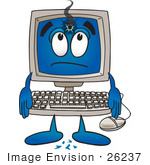 #26237 Clip Art Graphic Of A Desktop Computer Cartoon Character With A Hole In The Screen