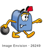 #26249 Clip Art Graphic Of A Blue Snail Mailbox Cartoon Character Holding A Bowling Ball