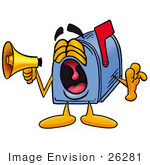 #26281 Clip Art Graphic Of A Blue Snail Mailbox Cartoon Character Waving From Inside A Computer Screen