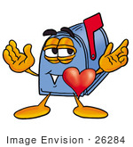 #26284 Clip Art Graphic Of A Blue Snail Mailbox Cartoon Character With His Heart Beating Out Of His Chest