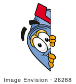 #26288 Clip Art Graphic Of A Blue Snail Mailbox Cartoon Character Peeking Around A Corner