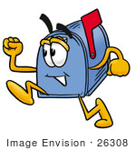 #26308 Clip Art Graphic Of A Blue Snail Mailbox Cartoon Character Running