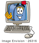 #26316 Clip Art Graphic Of A Blue Snail Mailbox Cartoon Character Waving From Inside A Computer Screen