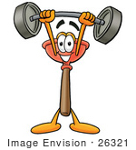 #26321 Clip Art Graphic Of A Plumbing Toilet Or Sink Plunger Cartoon Character Holding A Heavy Barbell Above His Head