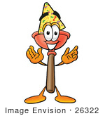 #26322 Clip Art Graphic Of A Plumbing Toilet Or Sink Plunger Cartoon Character Wearing A Birthday Party Hat