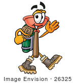 #26325 Clip Art Graphic Of A Plumbing Toilet Or Sink Plunger Cartoon Character Hiking And Carrying A Backpack