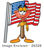 #26328 Clip Art Graphic Of A Plumbing Toilet Or Sink Plunger Cartoon Character Pledging Allegiance To An American Flag