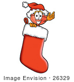 #26329 Clip Art Graphic Of A Plumbing Toilet Or Sink Plunger Cartoon Character Wearing A Santa Hat Inside A Red Christmas Stocking