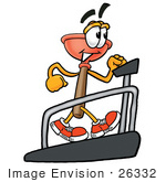 #26332 Clip Art Graphic Of A Plumbing Toilet Or Sink Plunger Cartoon Character Walking On A Treadmill In A Fitness Gym