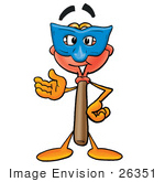 #26351 Clip Art Graphic Of A Plumbing Toilet Or Sink Plunger Cartoon Character Wearing A Blue Mask Over His Face
