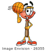 #26355 Clip Art Graphic Of A Plumbing Toilet Or Sink Plunger Cartoon Character Spinning A Basketball On His Finger