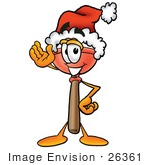 #26361 Clip Art Graphic Of A Plumbing Toilet Or Sink Plunger Cartoon Character Wearing A Santa Hat And Waving