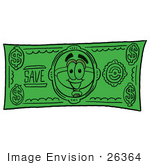 #26364 Clip Art Graphic Of A Plumbing Toilet Or Sink Plunger Cartoon Character On A Dollar Bill
